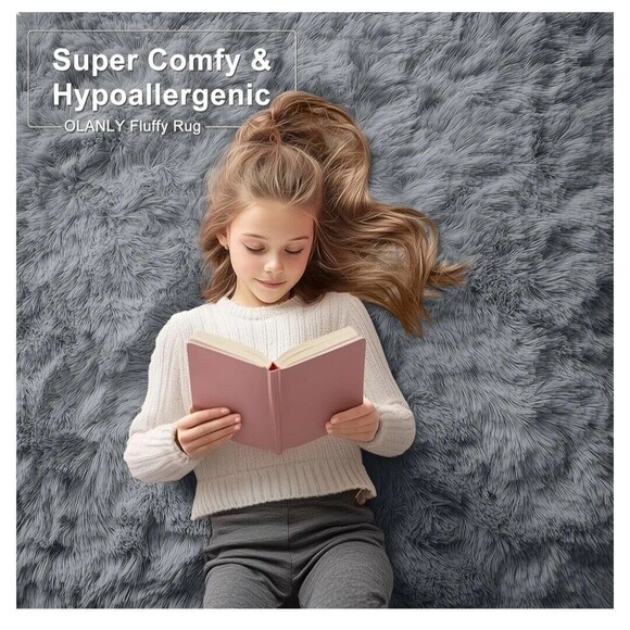 OLANLY Area Rugs for Living Room Bedroom, Machine Washable 4x5.9 Feet Soft Gray - Picture 5 of 6